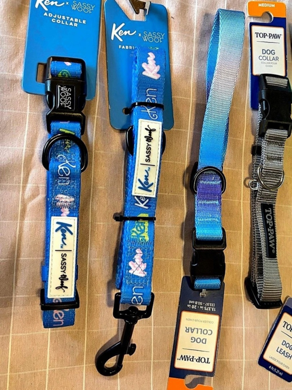 Top paw and sassy woof Dog Collars and leash set.